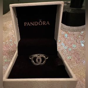 PANDORA Size 6 (52) Circles Sterling Silver Logo Ring With Clear Zirconia